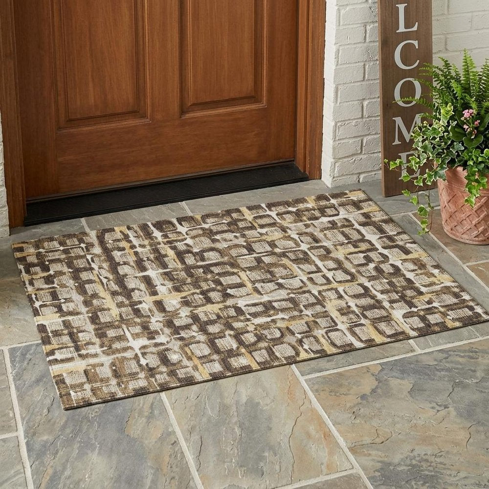 3' X 5' Beige And Brown Geometric Washable Indoor Outdoor Area Rug HomeRoots