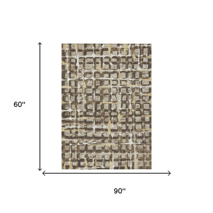5' X 8' Beige And Brown Geometric Washable Indoor Outdoor Area Rug HomeRoots