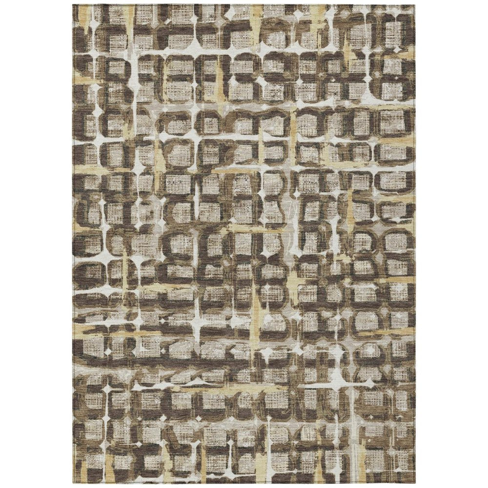 5' X 8' Beige And Brown Geometric Washable Indoor Outdoor Area Rug HomeRoots