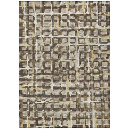 5' X 8' Beige And Brown Geometric Washable Indoor Outdoor Area Rug HomeRoots