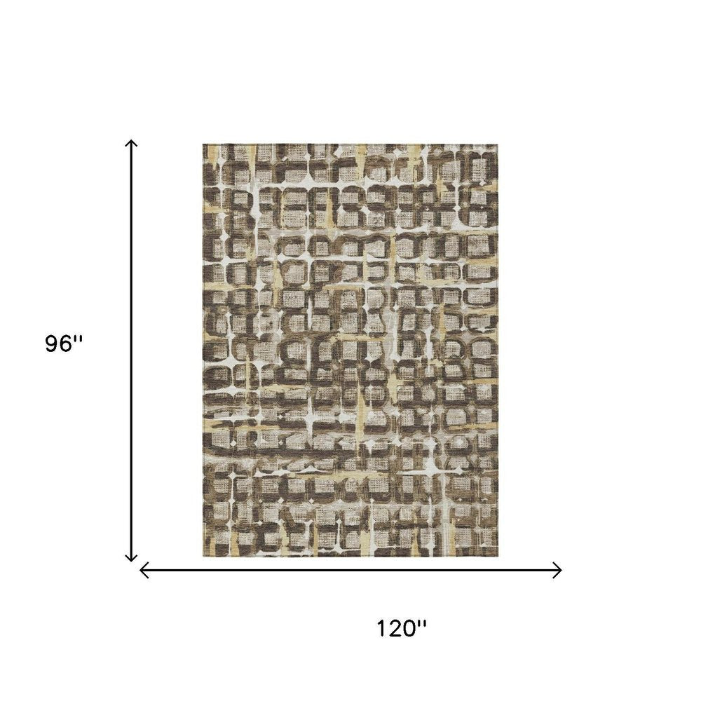 8' X 10' Beige And Brown Geometric Washable Indoor Outdoor Area Rug HomeRoots