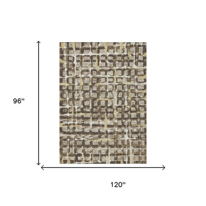 8' X 10' Beige And Brown Geometric Washable Indoor Outdoor Area Rug HomeRoots