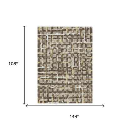 9' X 12' Beige And Brown Geometric Washable Indoor Outdoor Area Rug HomeRoots