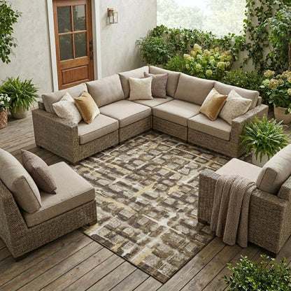 9' X 12' Beige And Brown Geometric Washable Indoor Outdoor Area Rug HomeRoots