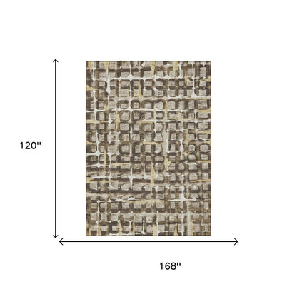 10' X 14' Beige And Brown Geometric Washable Indoor Outdoor Area Rug HomeRoots