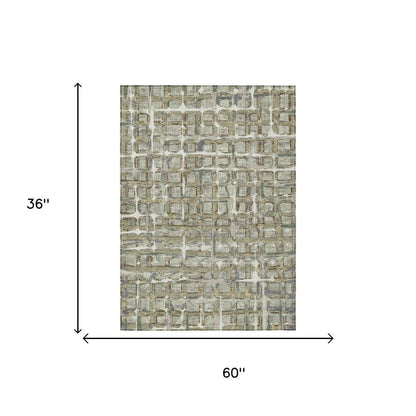 3' X 5' Green And Khaki Geometric Washable Indoor Outdoor Area Rug HomeRoots