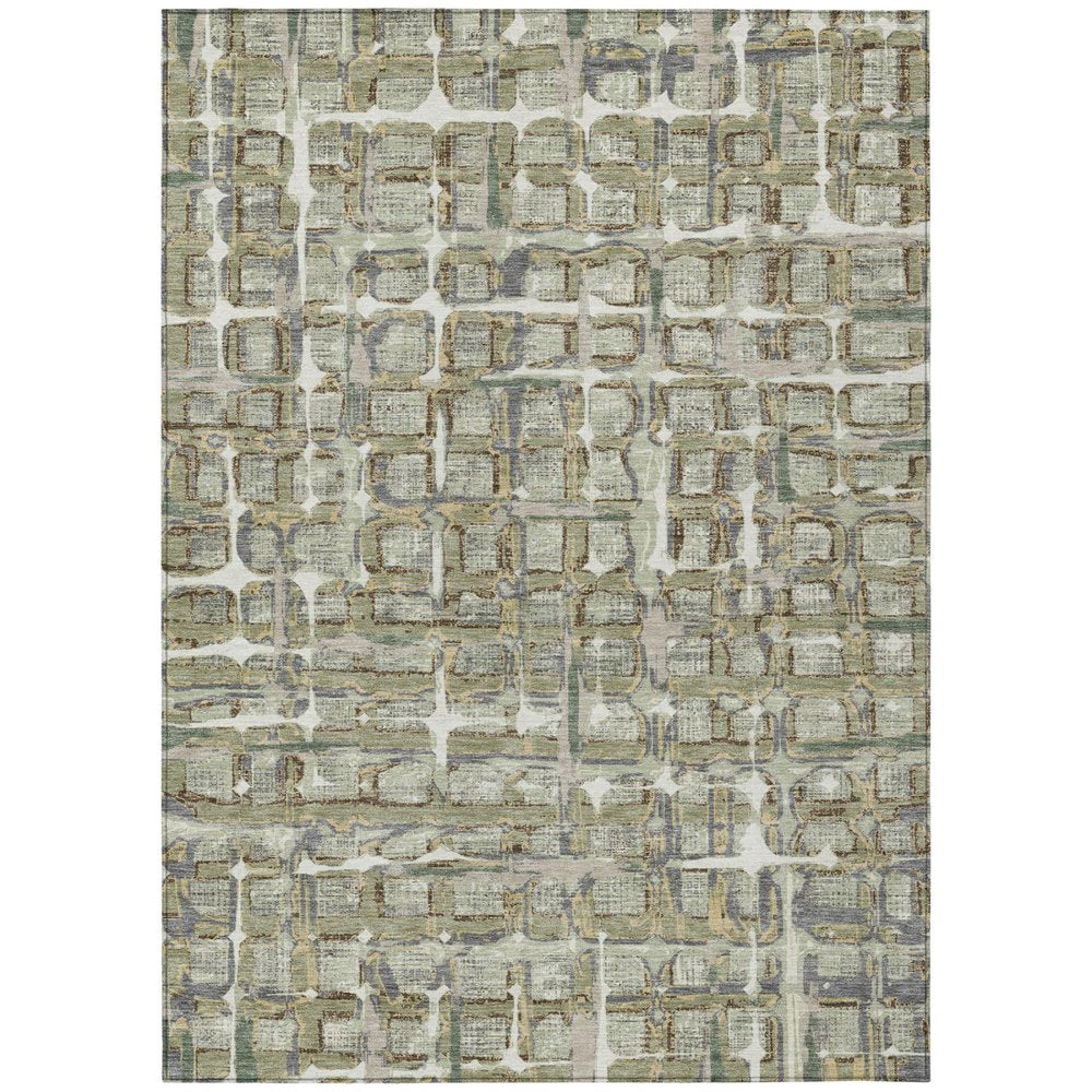 3' X 5' Green And Khaki Geometric Washable Indoor Outdoor Area Rug HomeRoots