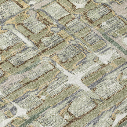 3' X 5' Green And Khaki Geometric Washable Indoor Outdoor Area Rug HomeRoots