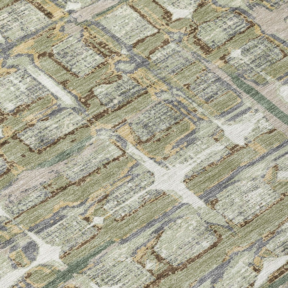 3' X 5' Green And Khaki Geometric Washable Indoor Outdoor Area Rug HomeRoots