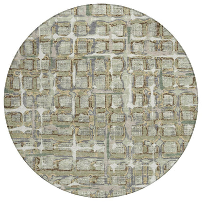 8' Green And Khaki Round Geometric Washable Indoor Outdoor Area Rug HomeRoots