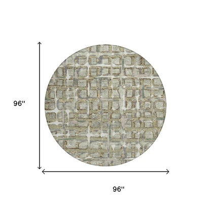 8' Green And Khaki Round Geometric Washable Indoor Outdoor Area Rug HomeRoots