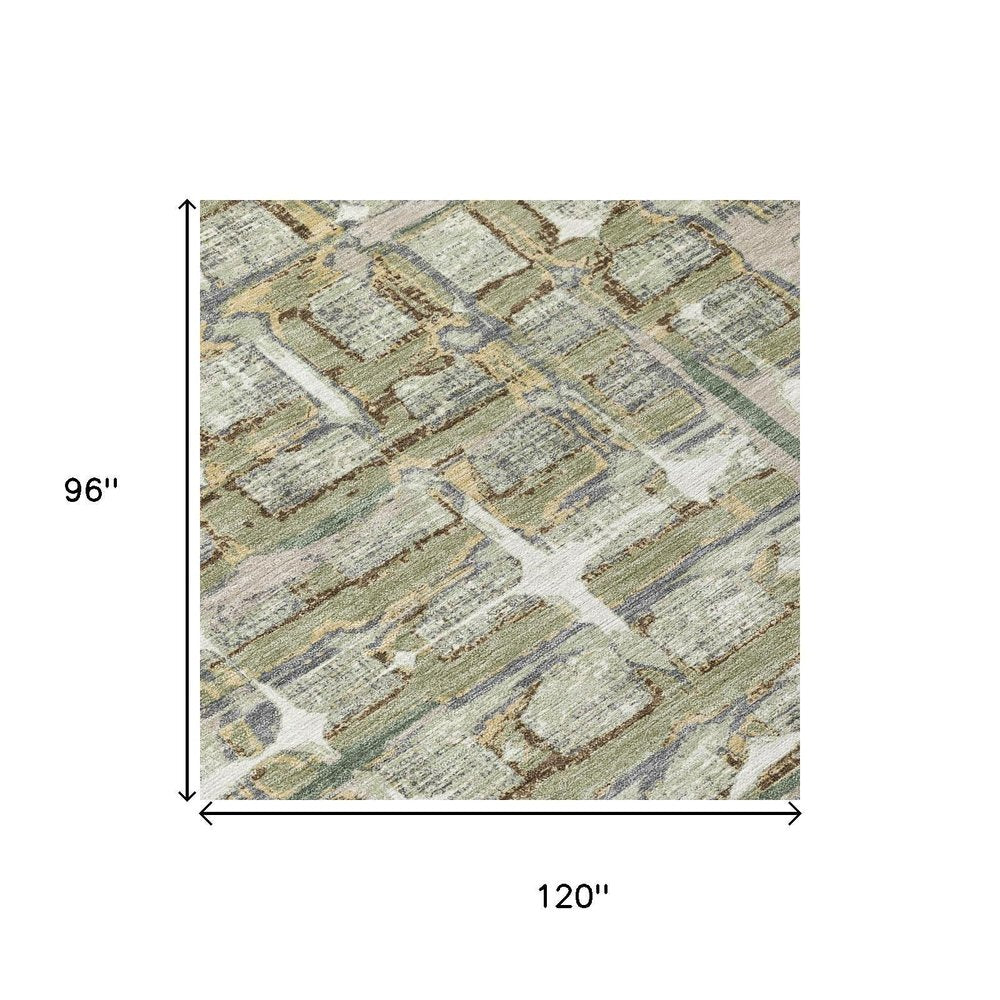 8' X 10' Green And Khaki Geometric Washable Indoor Outdoor Area Rug HomeRoots