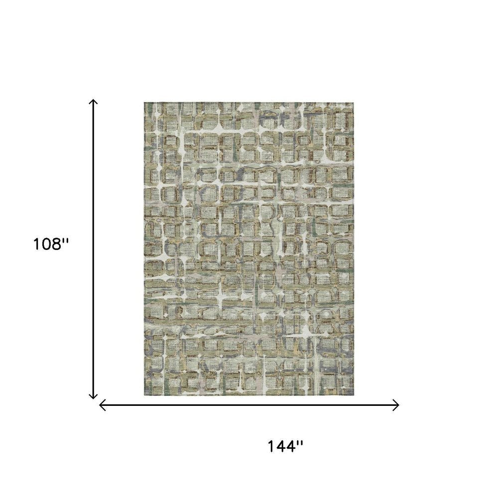 9' X 12' Green And Khaki Geometric Washable Indoor Outdoor Area Rug HomeRoots