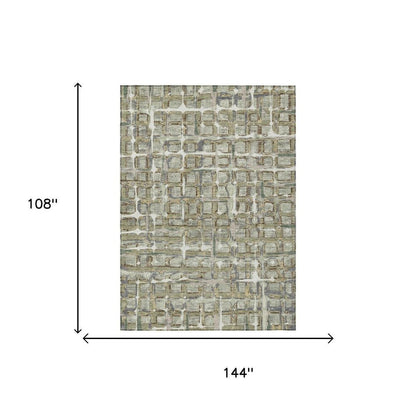 9' X 12' Green And Khaki Geometric Washable Indoor Outdoor Area Rug HomeRoots