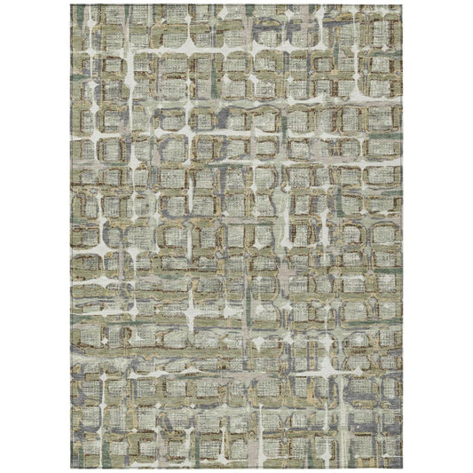9' X 12' Green And Khaki Geometric Washable Indoor Outdoor Area Rug HomeRoots