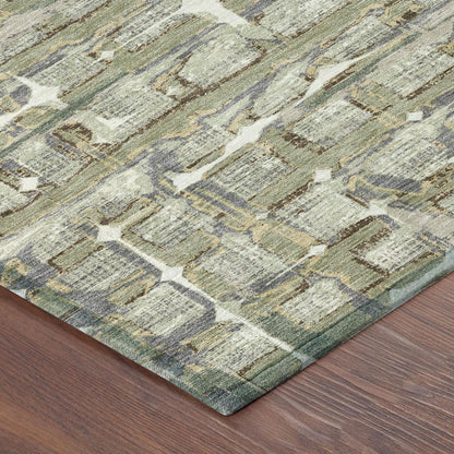 9' X 12' Green And Khaki Geometric Washable Indoor Outdoor Area Rug HomeRoots