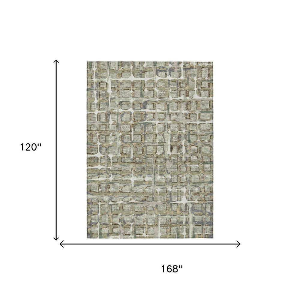 10' X 14' Green And Khaki Geometric Washable Indoor Outdoor Area Rug HomeRoots