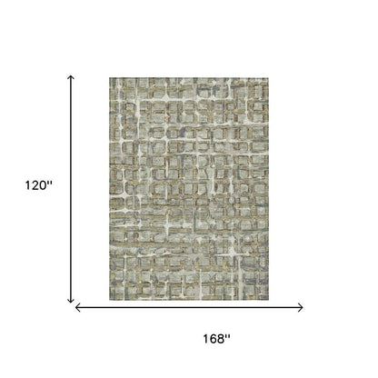 10' X 14' Green And Khaki Geometric Washable Indoor Outdoor Area Rug HomeRoots