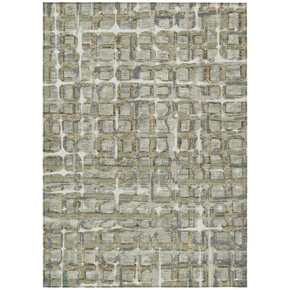 10' X 14' Green And Khaki Geometric Washable Indoor Outdoor Area Rug HomeRoots