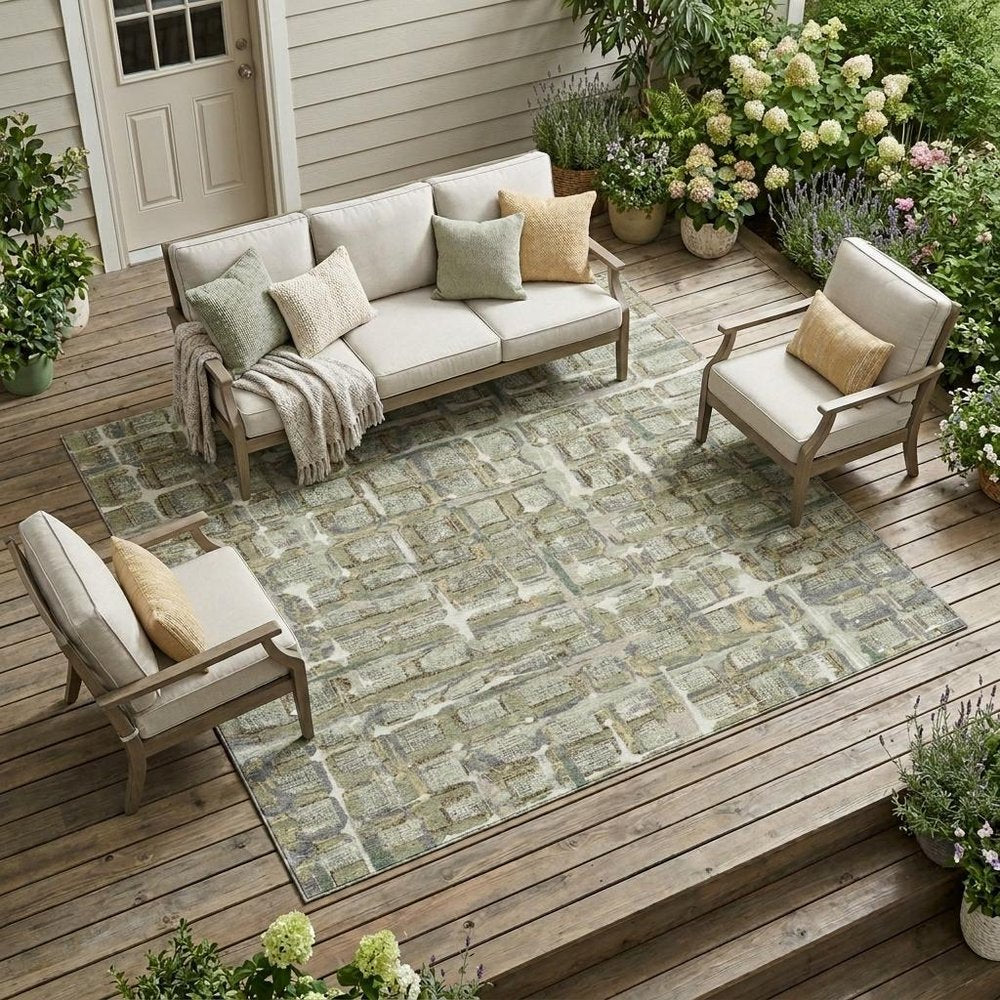 10' X 14' Green And Khaki Geometric Washable Indoor Outdoor Area Rug HomeRoots