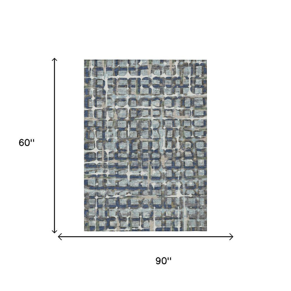 5' X 8' Blue And Gray Geometric Washable Indoor Outdoor Area Rug HomeRoots