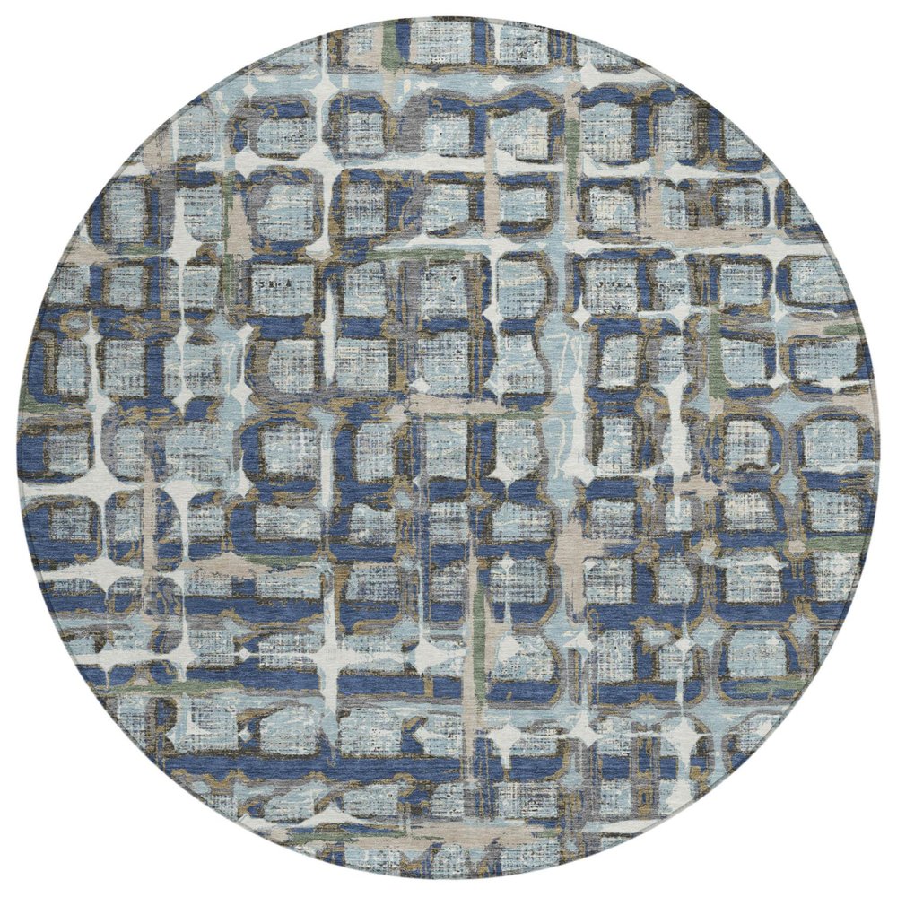 8' Blue And Gray Round Geometric Washable Indoor Outdoor Area Rug HomeRoots