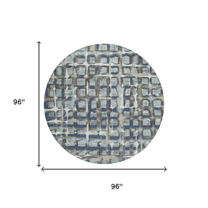 8' Blue And Gray Round Geometric Washable Indoor Outdoor Area Rug HomeRoots
