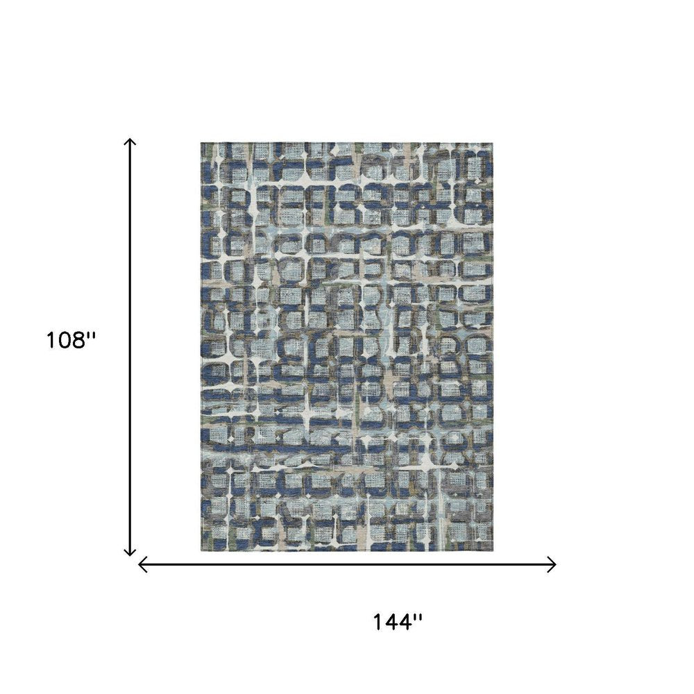 9' X 12' Blue And Gray Geometric Washable Indoor Outdoor Area Rug HomeRoots