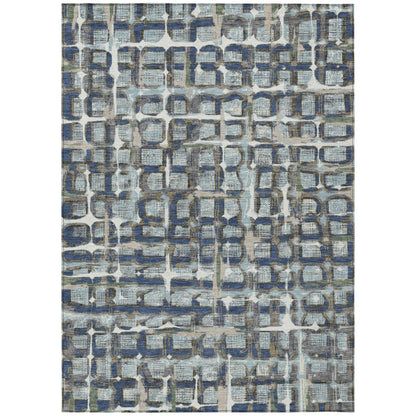 9' X 12' Blue And Gray Geometric Washable Indoor Outdoor Area Rug HomeRoots