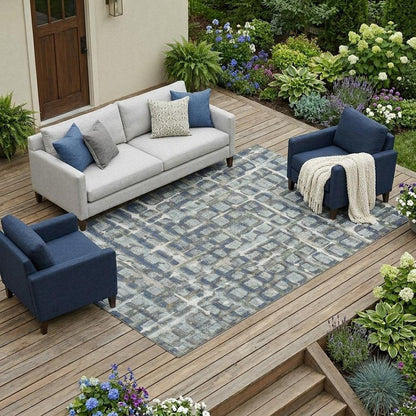 9' X 12' Blue And Gray Geometric Washable Indoor Outdoor Area Rug HomeRoots
