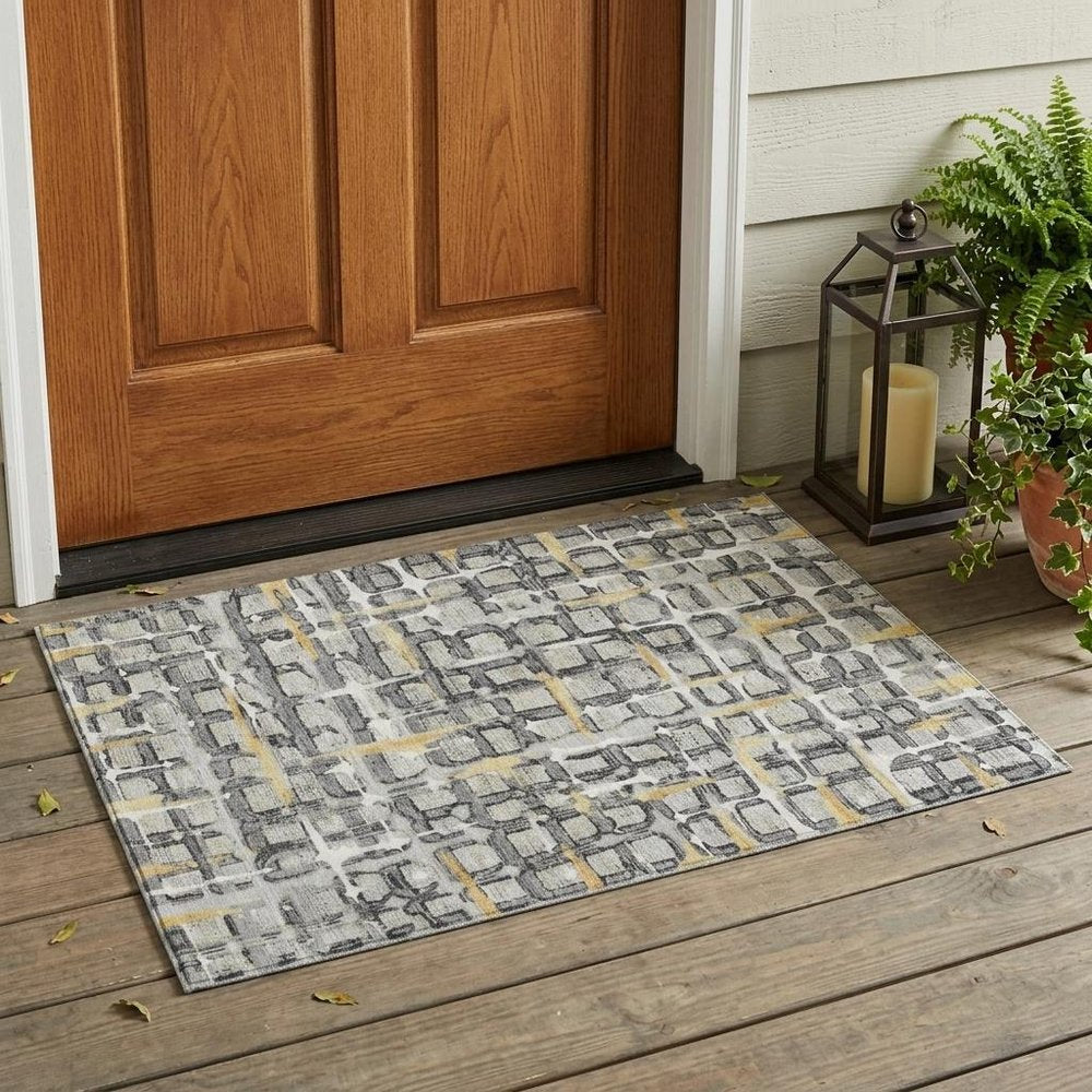 3' X 5' Silver And Gray Geometric Washable Indoor Outdoor Area Rug HomeRoots