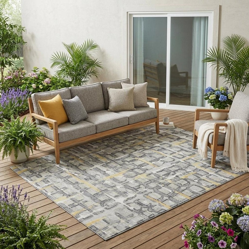 5' X 8' Silver And Gray Geometric Washable Indoor Outdoor Area Rug HomeRoots