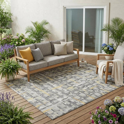 5' X 8' Silver And Gray Geometric Washable Indoor Outdoor Area Rug HomeRoots