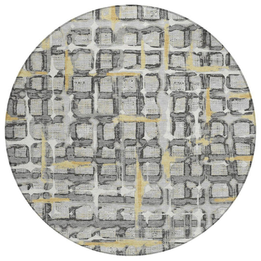 8' Silver And Gray Round Geometric Washable Indoor Outdoor Area Rug HomeRoots