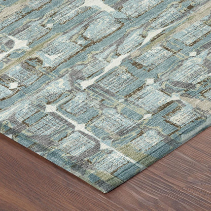 3' X 5' Teal Blue And Pewter Geometric Washable Indoor Outdoor Area Rug HomeRoots