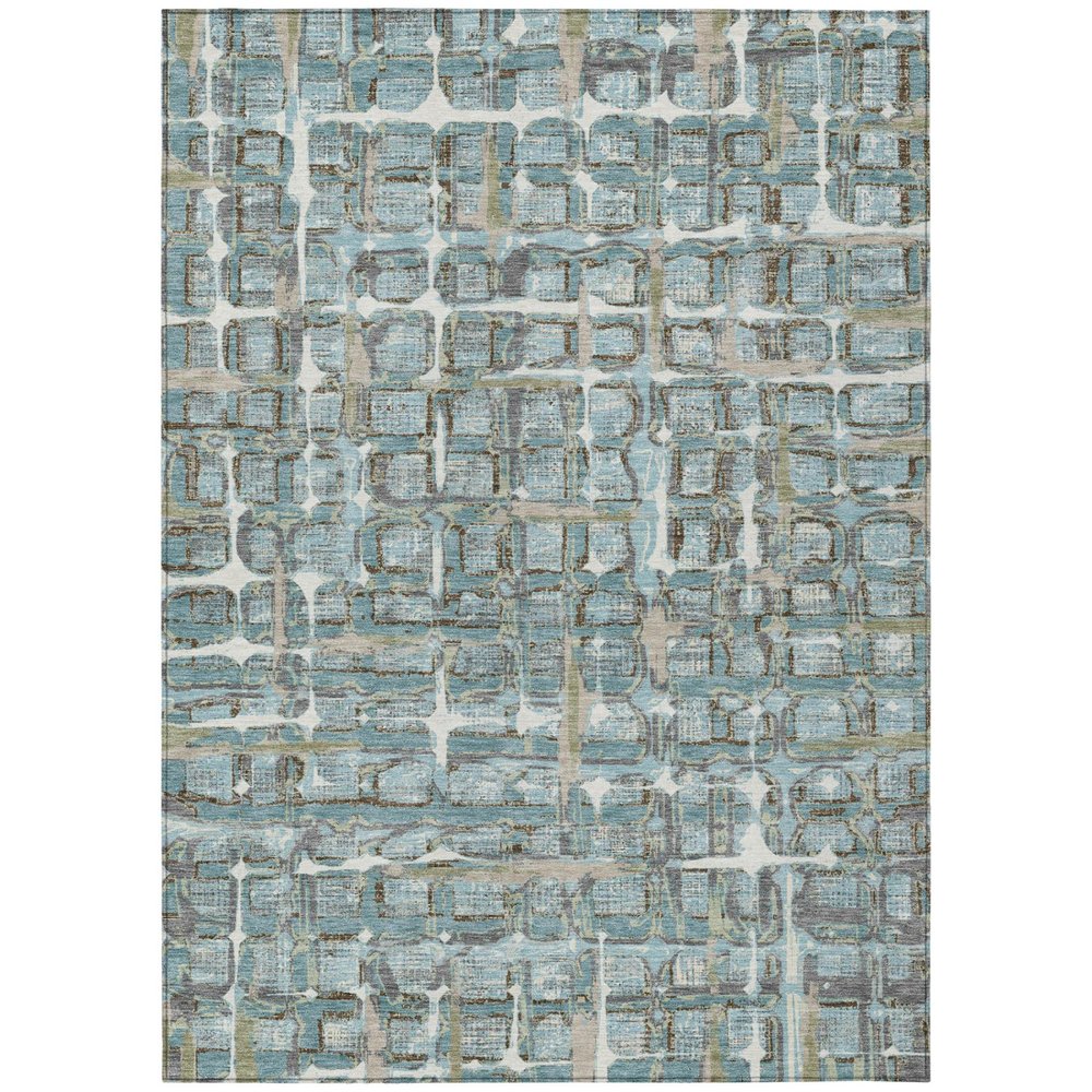 5' X 8' Teal Blue And Pewter Geometric Washable Indoor Outdoor Area Rug HomeRoots