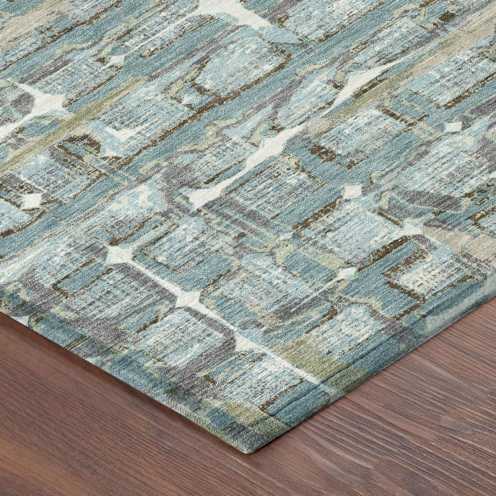 9' X 12' Teal Blue And Pewter Geometric Washable Indoor Outdoor Area Rug HomeRoots