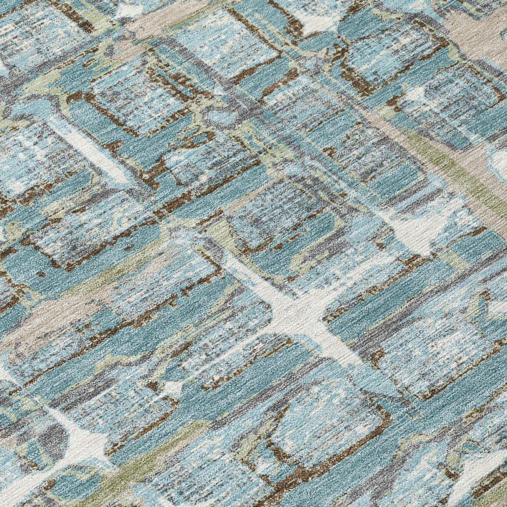 9' X 12' Teal Blue And Pewter Geometric Washable Indoor Outdoor Area Rug HomeRoots