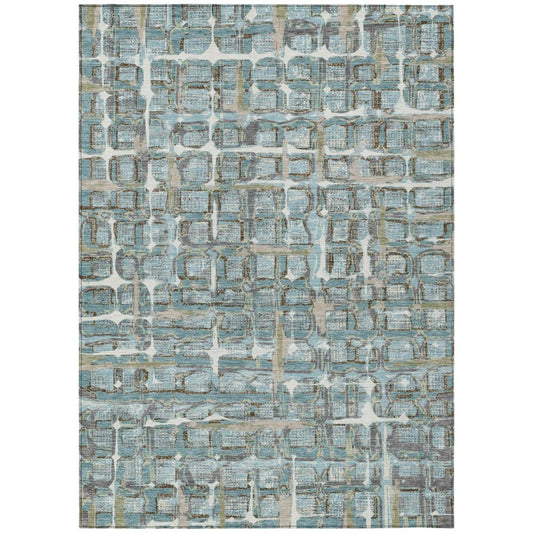 10' X 14' Teal Blue And Pewter Geometric Washable Indoor Outdoor Area Rug HomeRoots