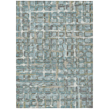 10' X 14' Teal Blue And Pewter Geometric Washable Indoor Outdoor Area Rug HomeRoots