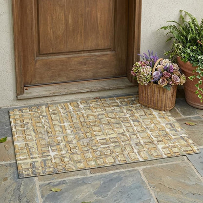 3' X 5' Wheat And Gold Geometric Washable Indoor Outdoor Area Rug HomeRoots