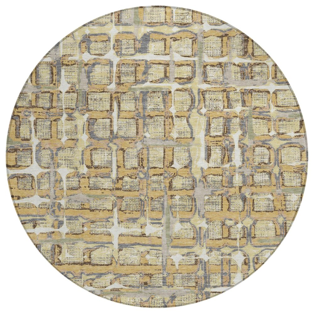8' Wheat And Gold Round Geometric Washable Indoor Outdoor Area Rug HomeRoots