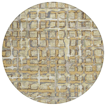 8' Wheat And Gold Round Geometric Washable Indoor Outdoor Area Rug HomeRoots