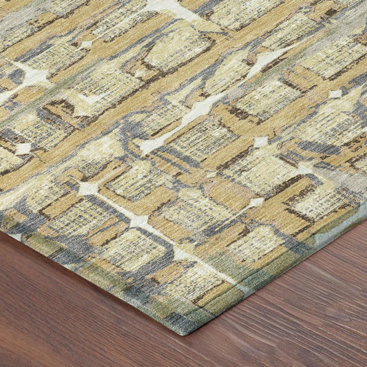 8' Wheat And Gold Round Geometric Washable Indoor Outdoor Area Rug HomeRoots
