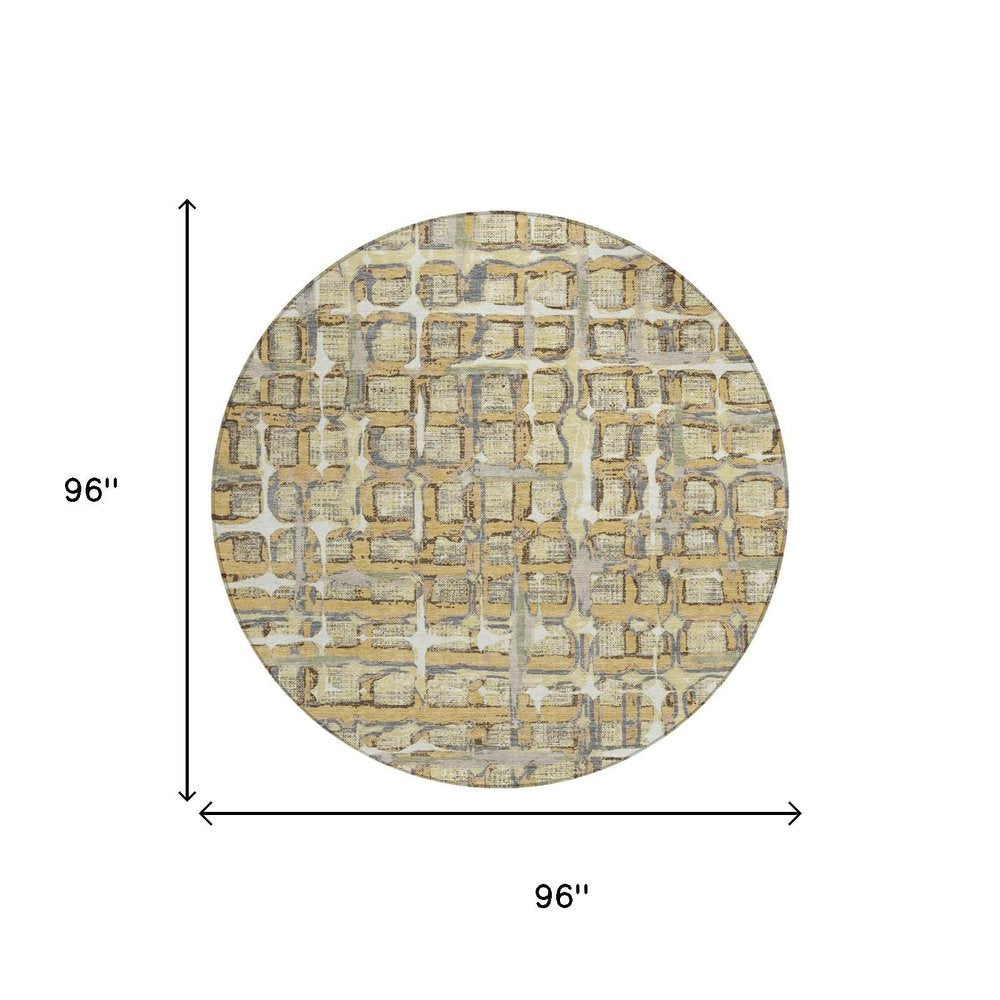 8' Wheat And Gold Round Geometric Washable Indoor Outdoor Area Rug HomeRoots