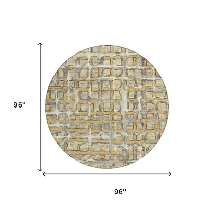 8' Wheat And Gold Round Geometric Washable Indoor Outdoor Area Rug HomeRoots