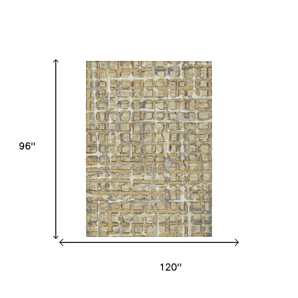 8' X 10' Wheat And Gold Geometric Washable Indoor Outdoor Area Rug HomeRoots