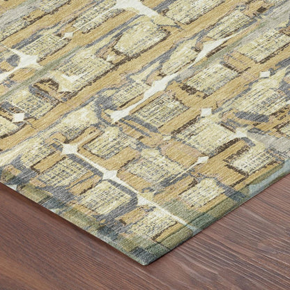 9' X 12' Wheat And Gold Geometric Washable Indoor Outdoor Area Rug HomeRoots
