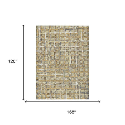 10' X 14' Wheat And Gold Geometric Washable Indoor Outdoor Area Rug HomeRoots