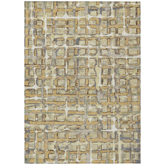 10' X 14' Wheat And Gold Geometric Washable Indoor Outdoor Area Rug HomeRoots